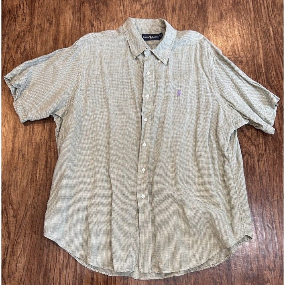 Polo Ralph Lauren 100% Linen Button Up Shirt Men’s 2XL Checked Summer Pool